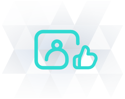 Icône de réseaux sociaux représentée par personnage dans un rectangle avec un pouce en l'air par dessus